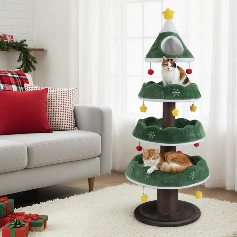 Christmas Cat Tree with 3 Platforms & Top Perch by DirectDeals
