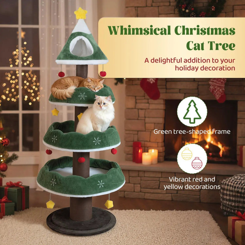 Christmas Cat Tree with 3 Platforms & Top Perch by DirectDeals