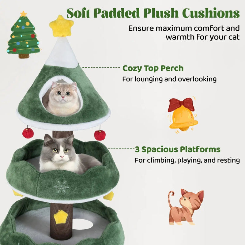 Christmas Cat Tree with 3 Platforms & Top Perch by DirectDeals