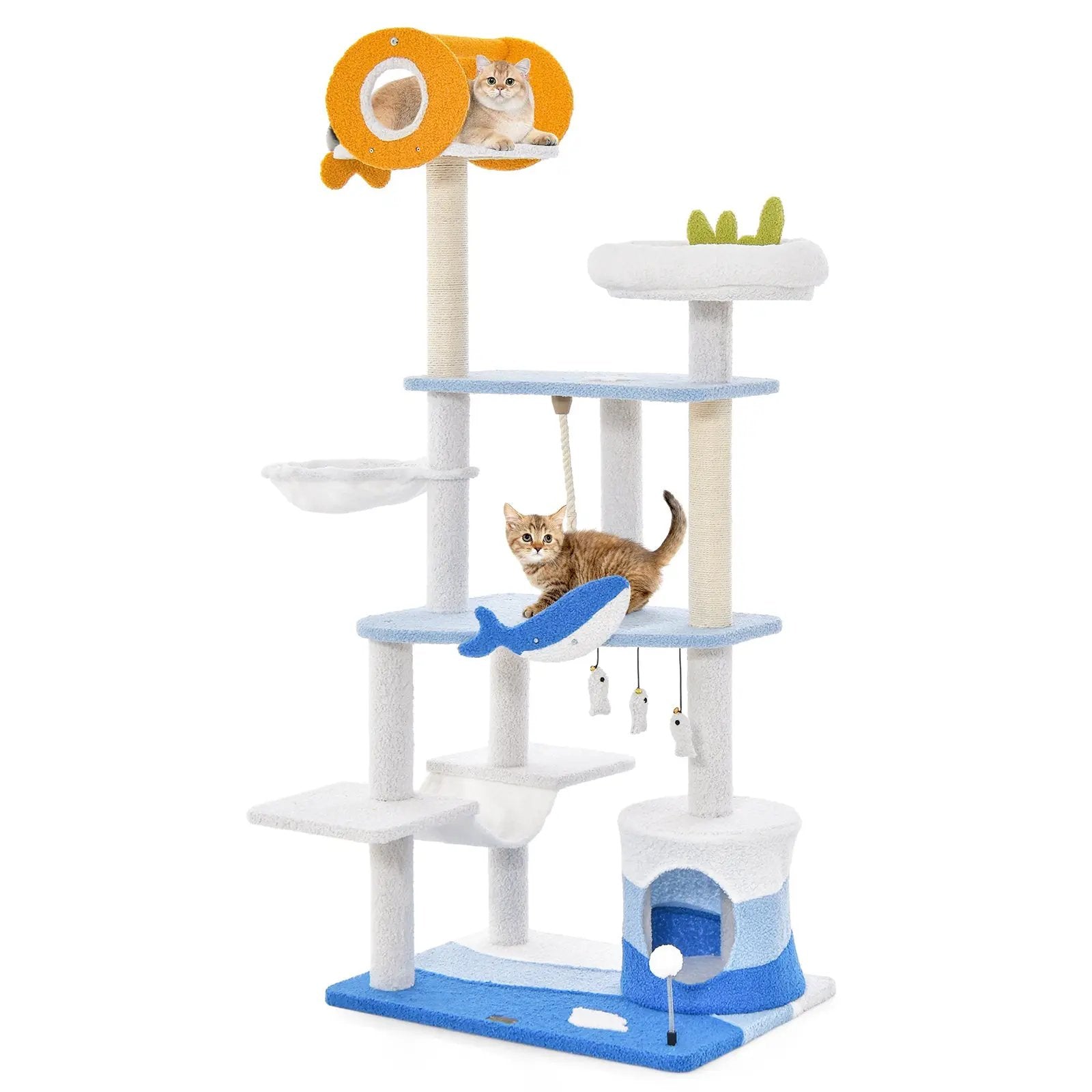 Multi-level Ocean-themed Cat Tree Tower with Sisal Covered Scratching Posts-Blue by DirectDeals