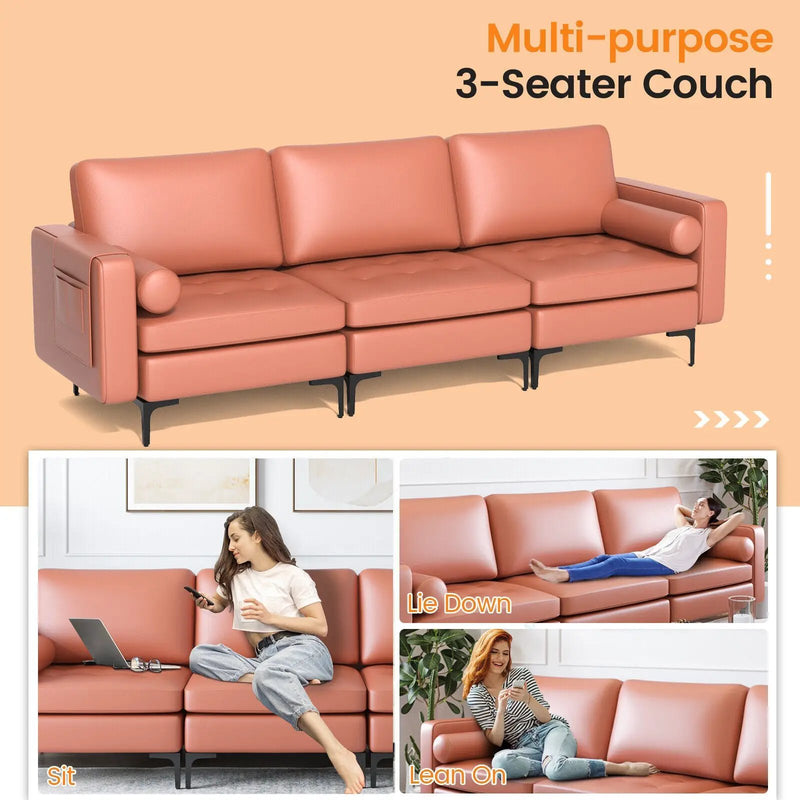 3-Seat Modular Sofa with Storage Pocket and Metal Legs by DirectDeals
