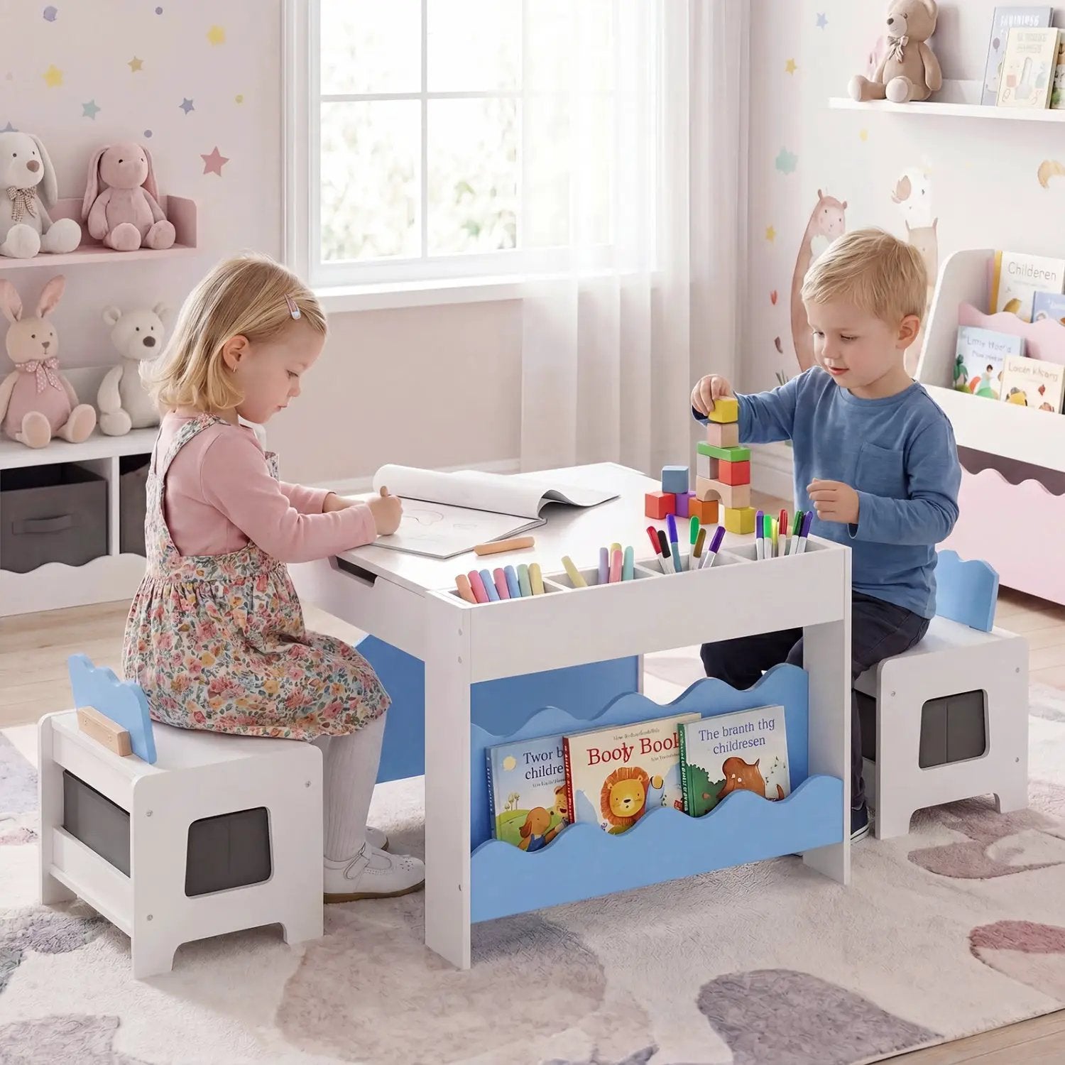 Multi-purpose Activity Kids Table and Chairs Set with Double-sided Tabletop by DirectDeals