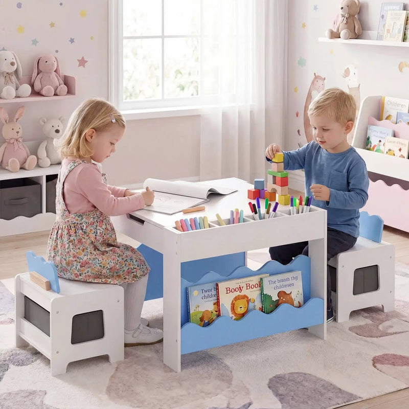 Multi-purpose Activity Kids Table and Chairs Set with Double-sided Tabletop by DirectDeals
