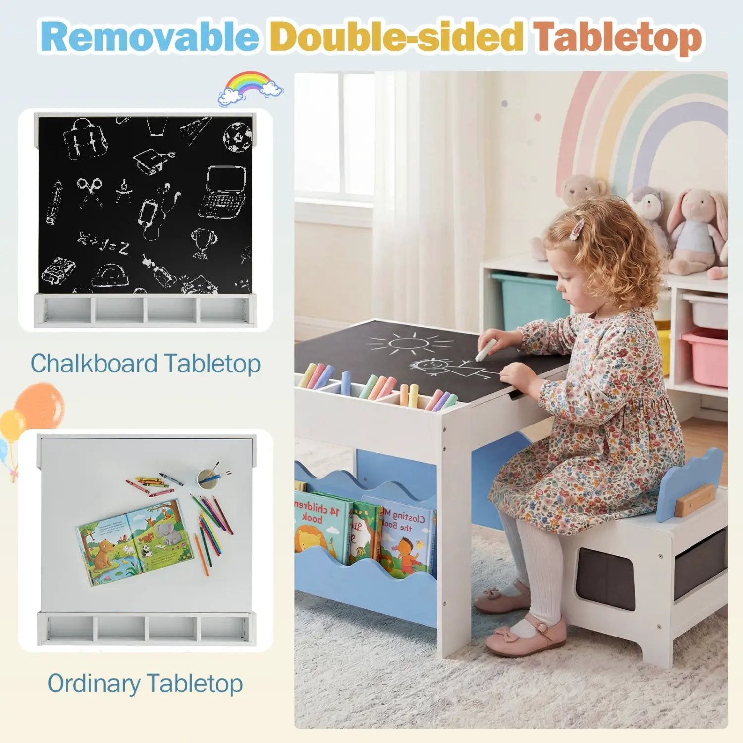 Multi-purpose Activity Kids Table and Chairs Set with Double-sided Tabletop by DirectDeals