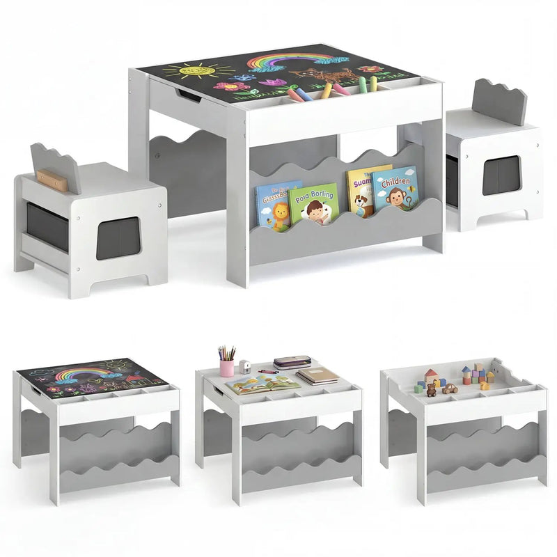 Multi-purpose Activity Kids Table and Chairs Set with Double-sided Tabletop by DirectDeals