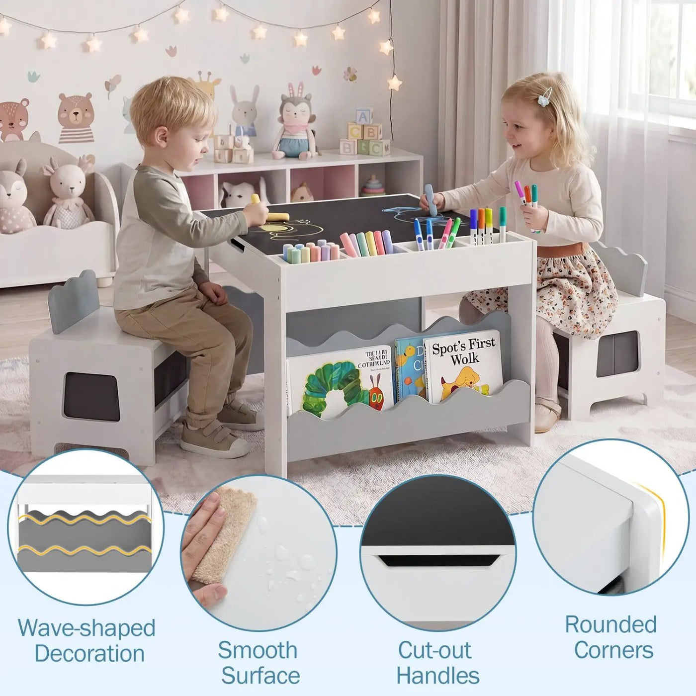Multi-purpose Activity Kids Table and Chairs Set with Double-sided Tabletop by DirectDeals