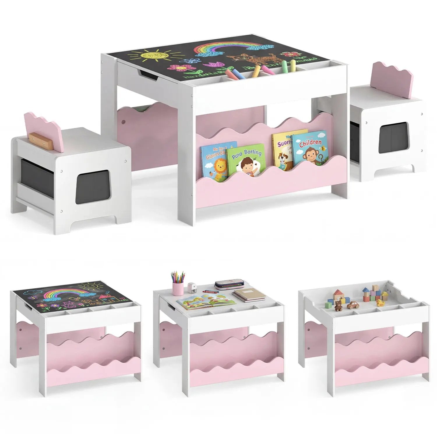 Multi-purpose Activity Kids Table and Chairs Set with Double-sided Tabletop by DirectDeals