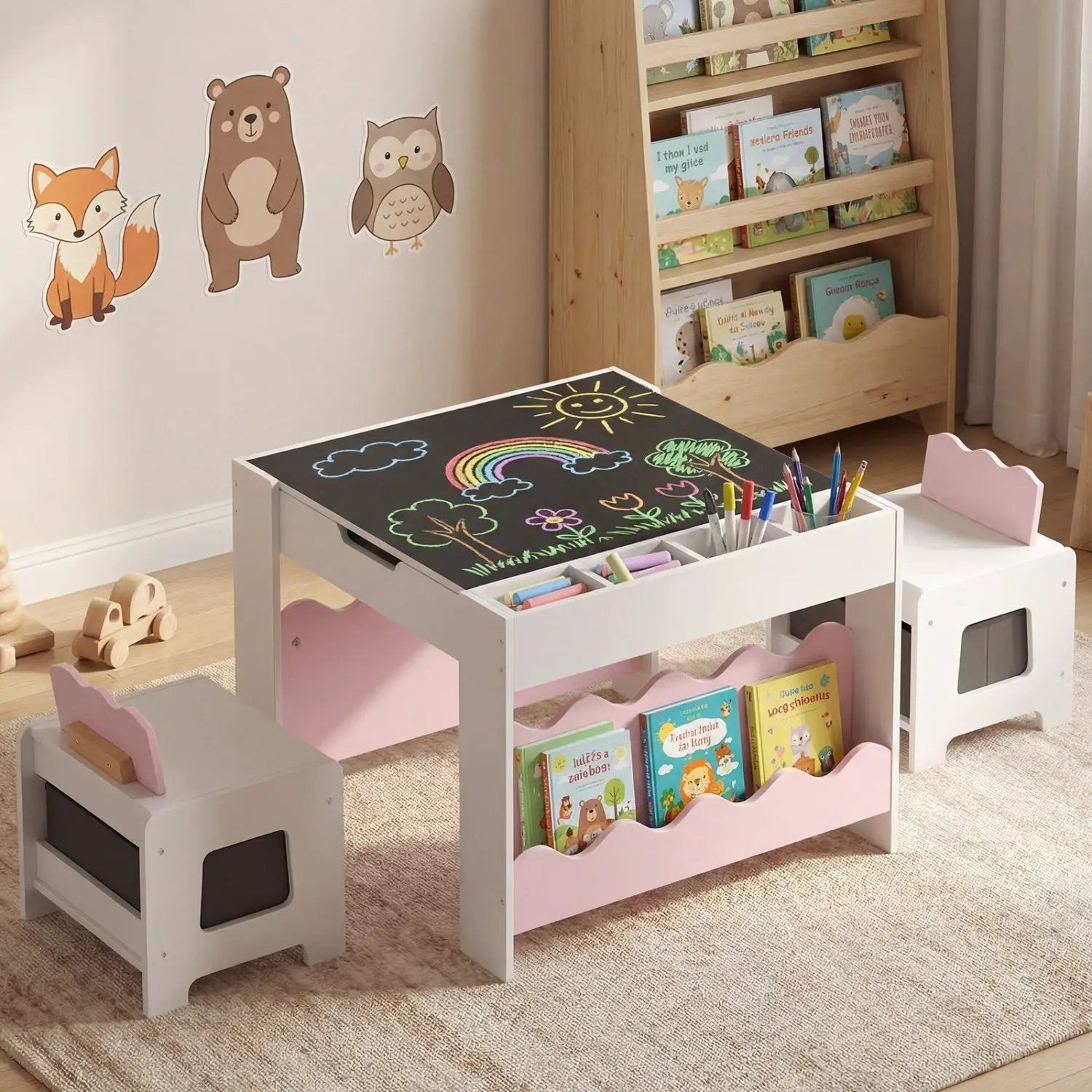 Multi-purpose Activity Kids Table and Chairs Set with Double-sided Tabletop by DirectDeals