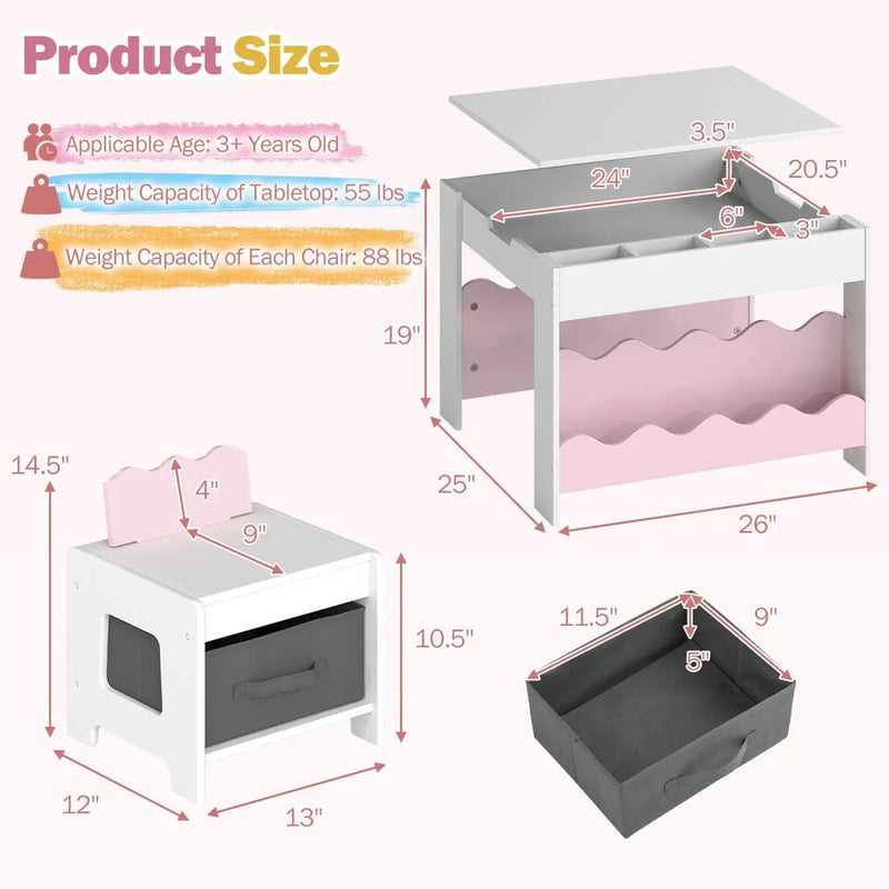 Multi-purpose Activity Kids Table and Chairs Set with Double-sided Tabletop by DirectDeals