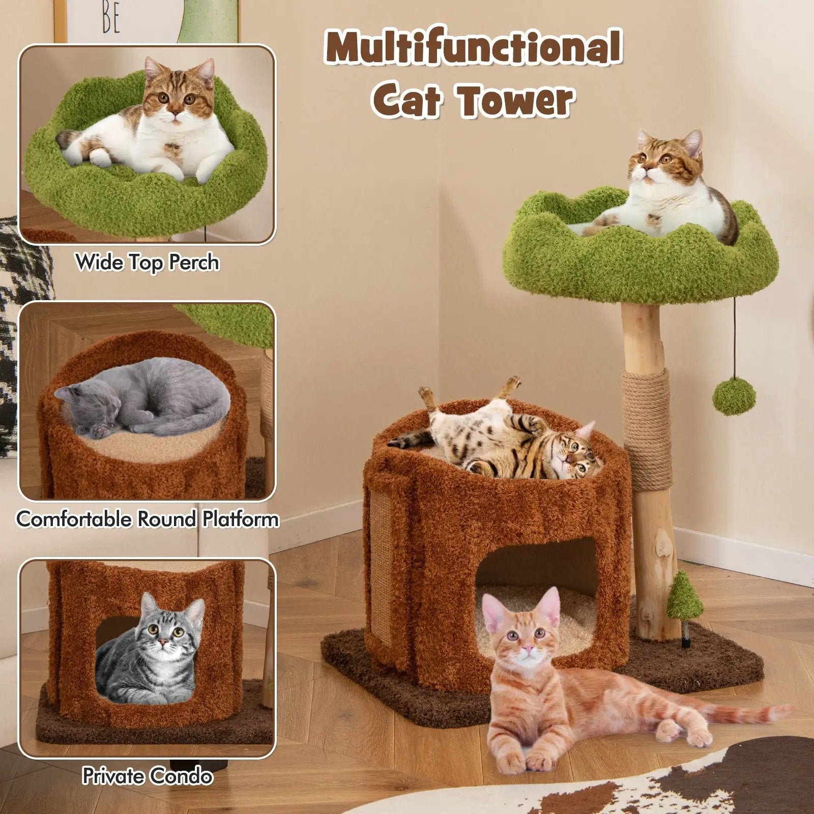 Multifunctional Cat Tree Cat Tower with Scratching Posts and Top Perch-Brown by DirectDeals