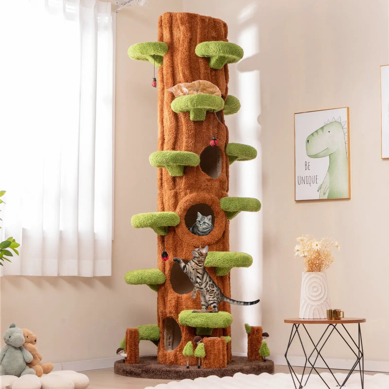 90.5 Inch Tall Multifunctional Cat Tree with Private Condos for Indoor Cats-Brown by DirectDeals