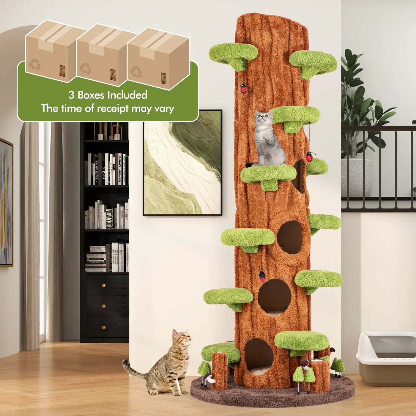 90.5 Inch Tall Multifunctional Cat Tree with Private Condos for Indoor Cats-Brown by DirectDeals