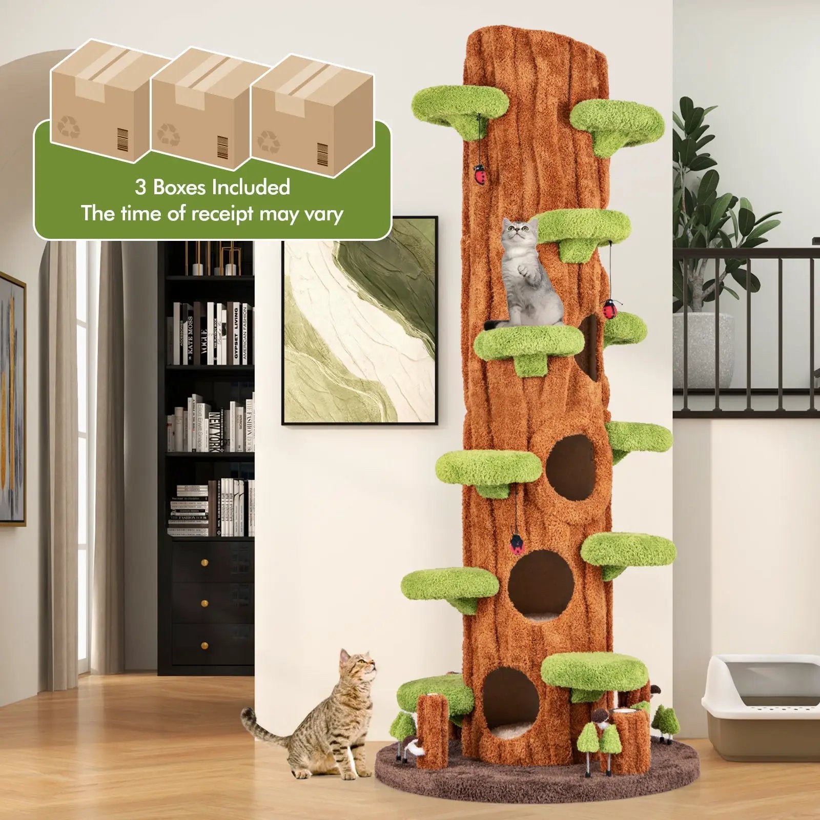 90.5 Inch Tall Multifunctional Cat Tree with Private Condos for Indoor Cats-Brown by DirectDeals
