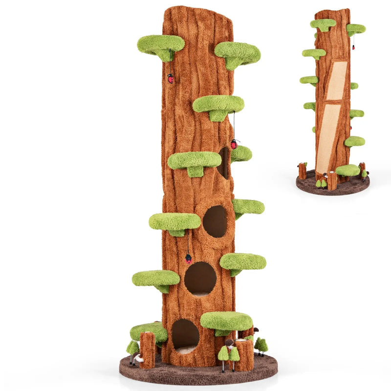 90.5 Inch Tall Multifunctional Cat Tree with Private Condos for Indoor Cats-Brown by DirectDeals