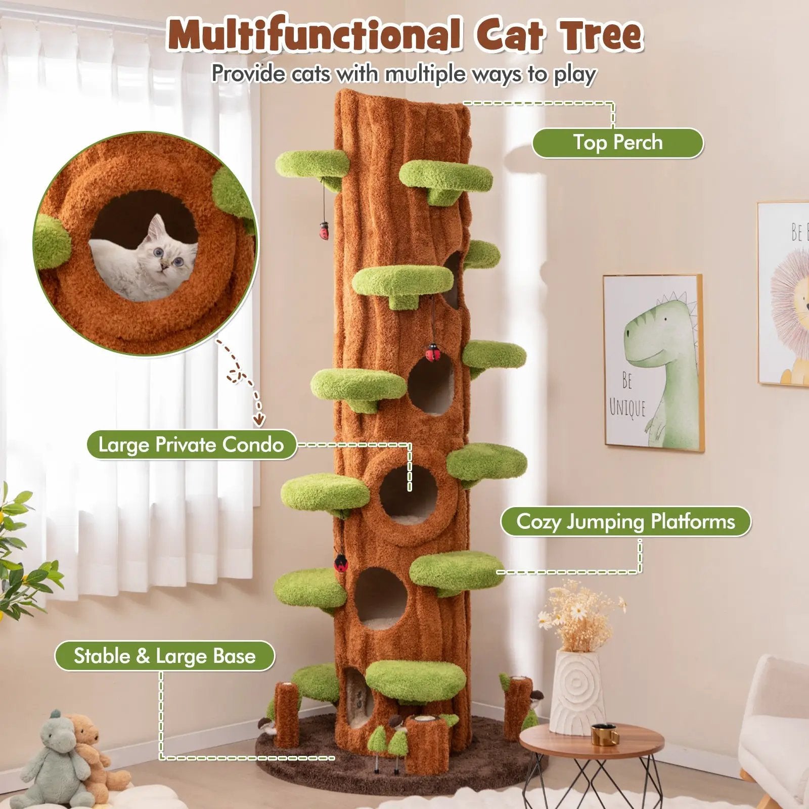 90.5 Inch Tall Multifunctional Cat Tree with Private Condos for Indoor Cats-Brown by DirectDeals