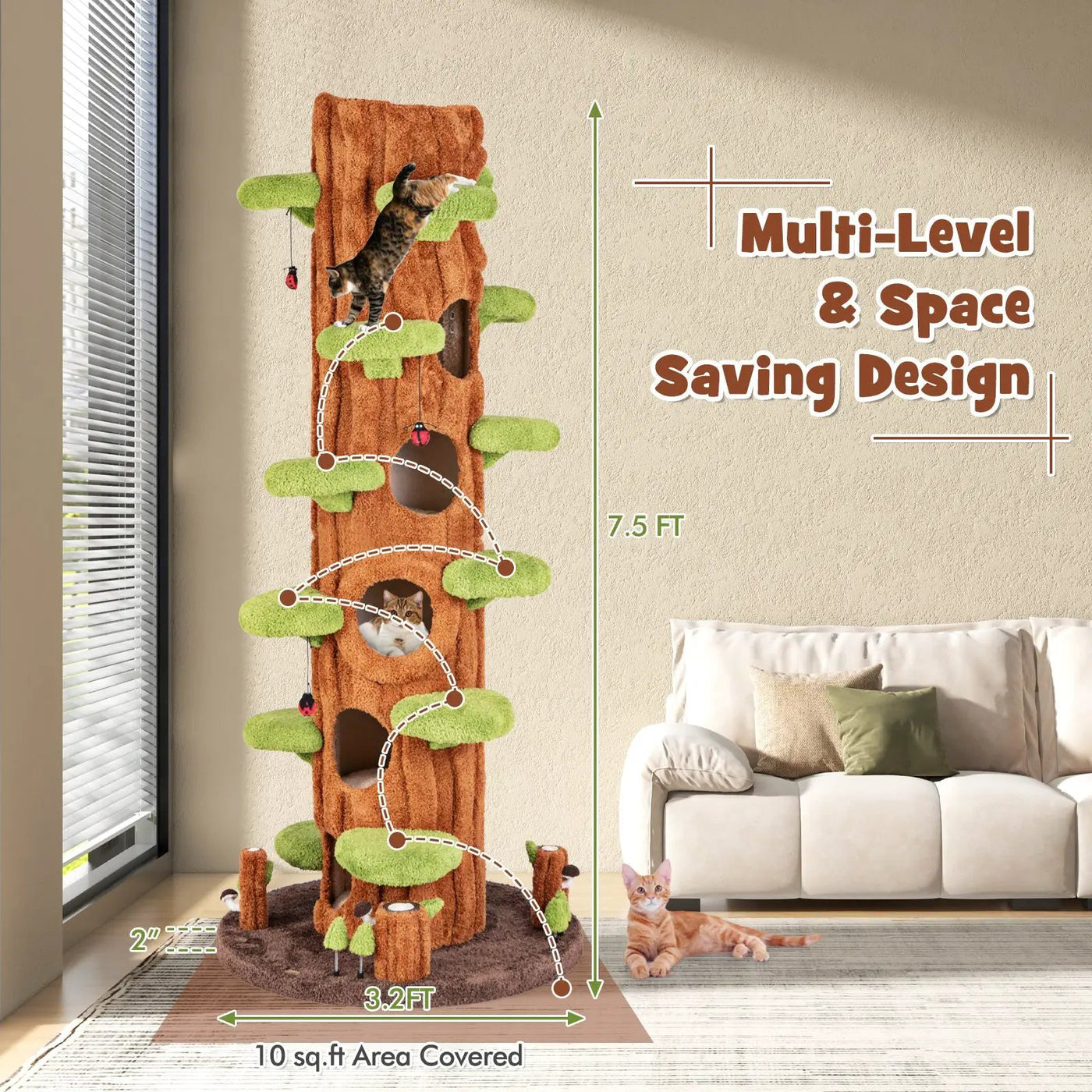 90.5 Inch Tall Multifunctional Cat Tree with Private Condos for Indoor Cats-Brown by DirectDeals