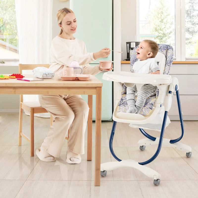 Multifunctional Folding Baby High Chair with Rolling Wheels and Adjustable Height by DirectDeals