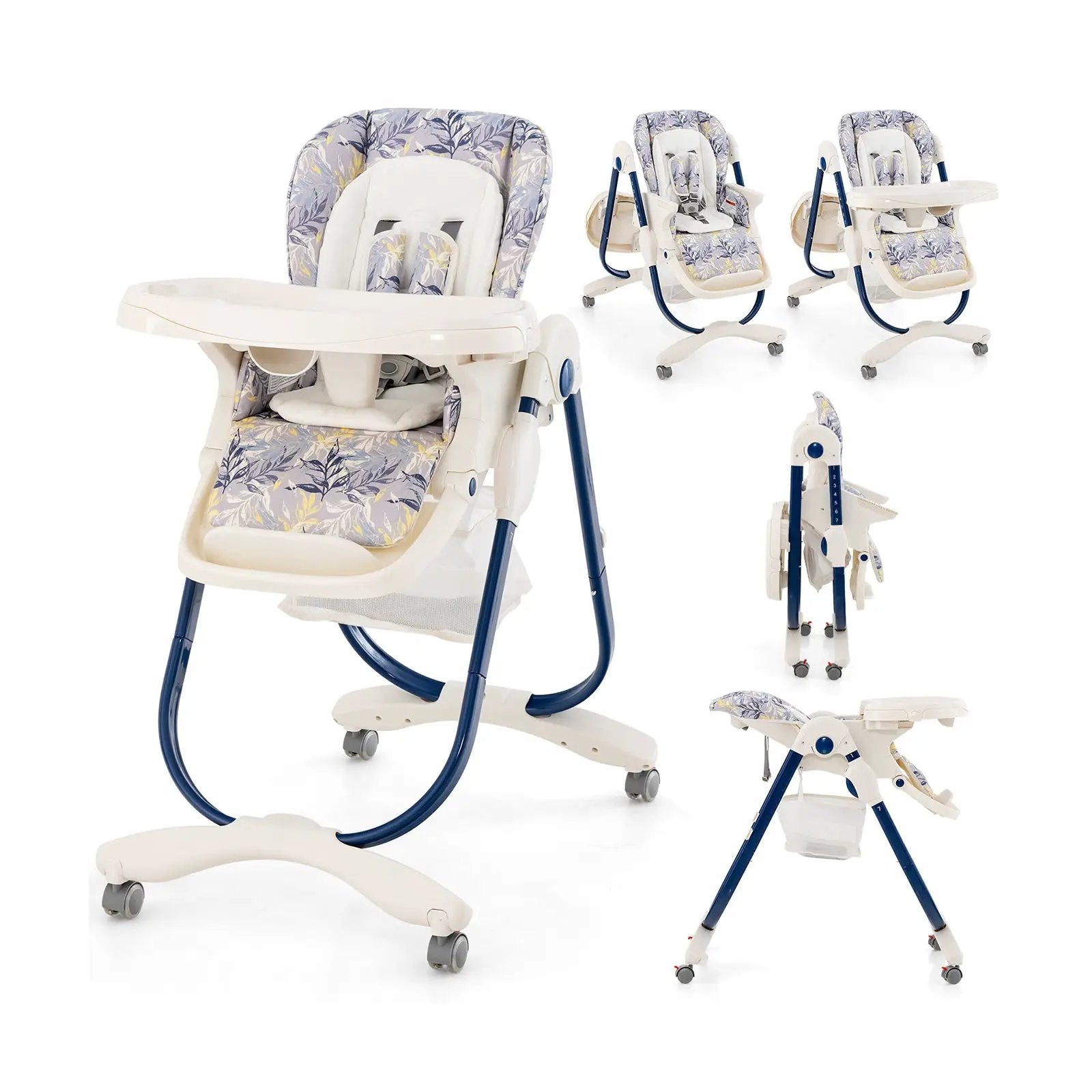 Multifunctional Folding Baby High Chair with Rolling Wheels and Adjustable Height by DirectDeals