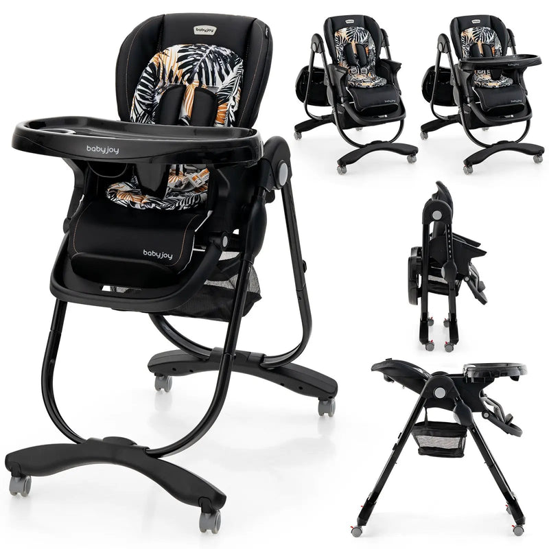 Multifunctional Folding Baby High Chair with Rolling Wheels and Adjustable Height by DirectDeals