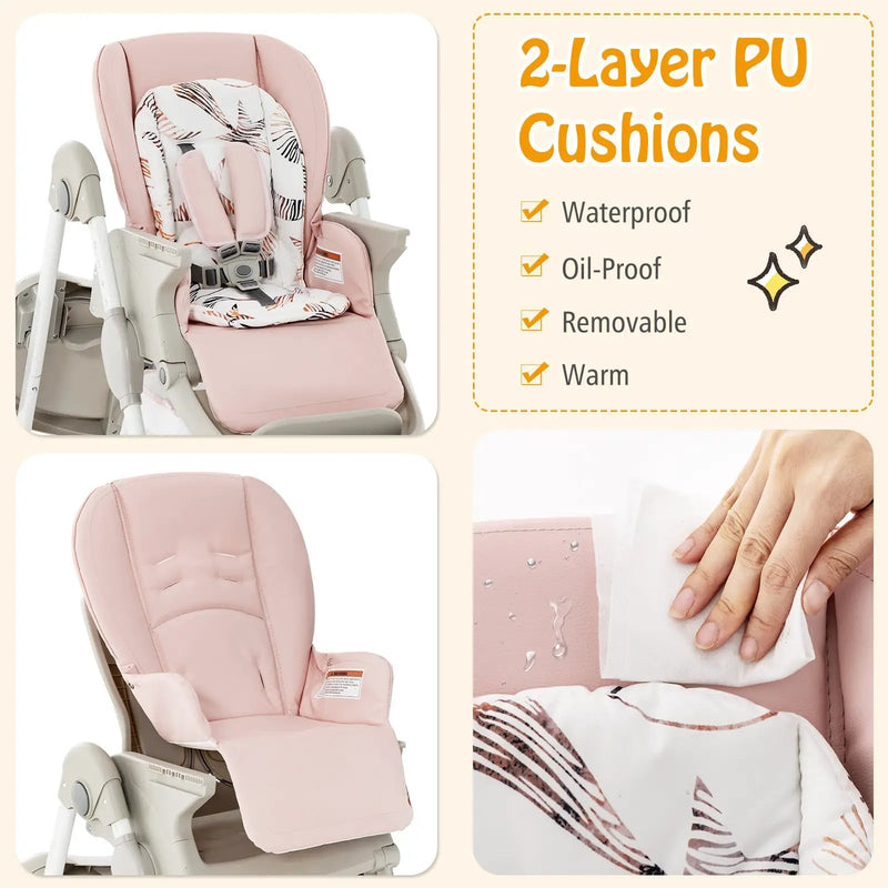 Multifunctional Folding Baby High Chair with Rolling Wheels and Adjustable Height by DirectDeals