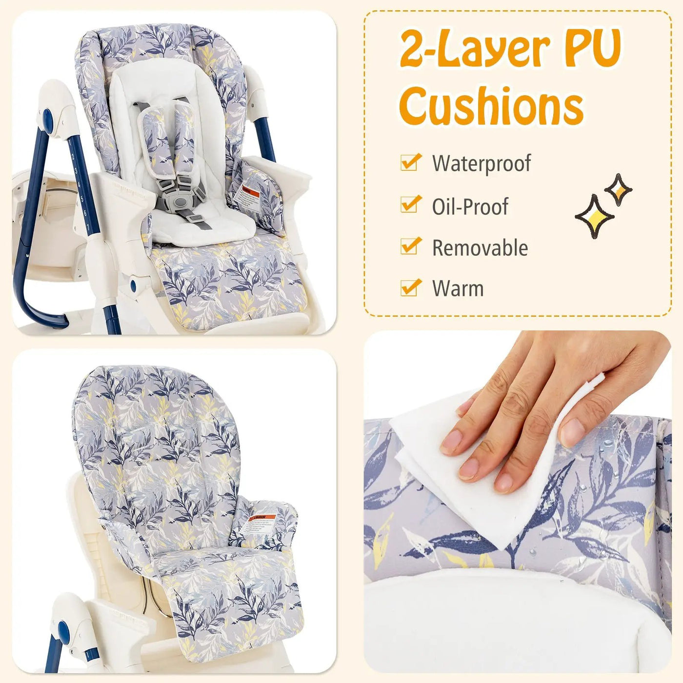 Multifunctional Folding Baby High Chair with Rolling Wheels and Adjustable Height by DirectDeals