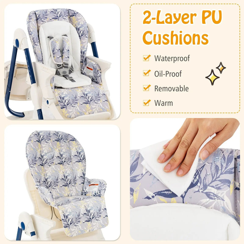 Multifunctional Folding Baby High Chair with Rolling Wheels and Adjustable Height by DirectDeals