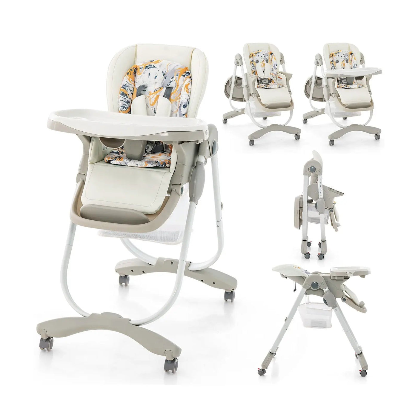 Multifunctional Folding Baby High Chair with Rolling Wheels and Adjustable Height by DirectDeals