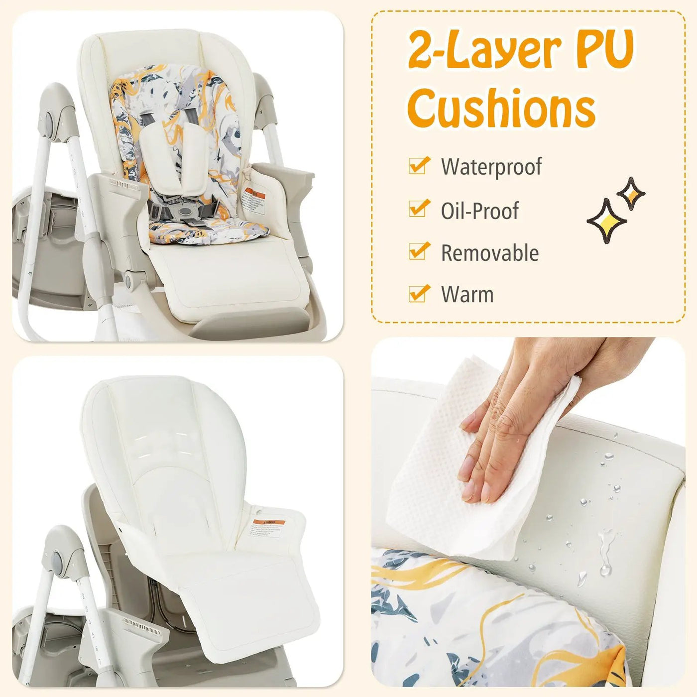 Multifunctional Folding Baby High Chair with Rolling Wheels and Adjustable Height by DirectDeals