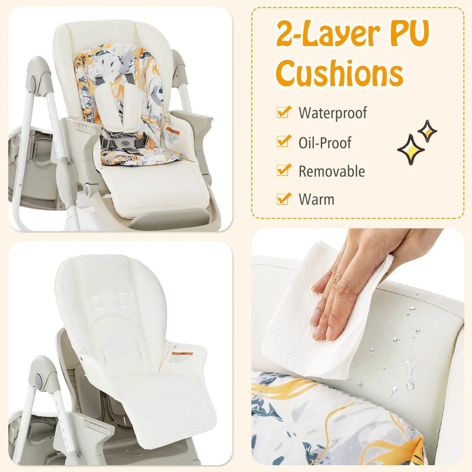 Multifunctional Folding Baby High Chair with Rolling Wheels and Adjustable Height by DirectDeals