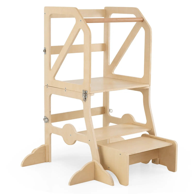 Multifunctional Kids Kitchen Step Stool with Removable Safety Bar and Fixing Buckles by DirectDeals