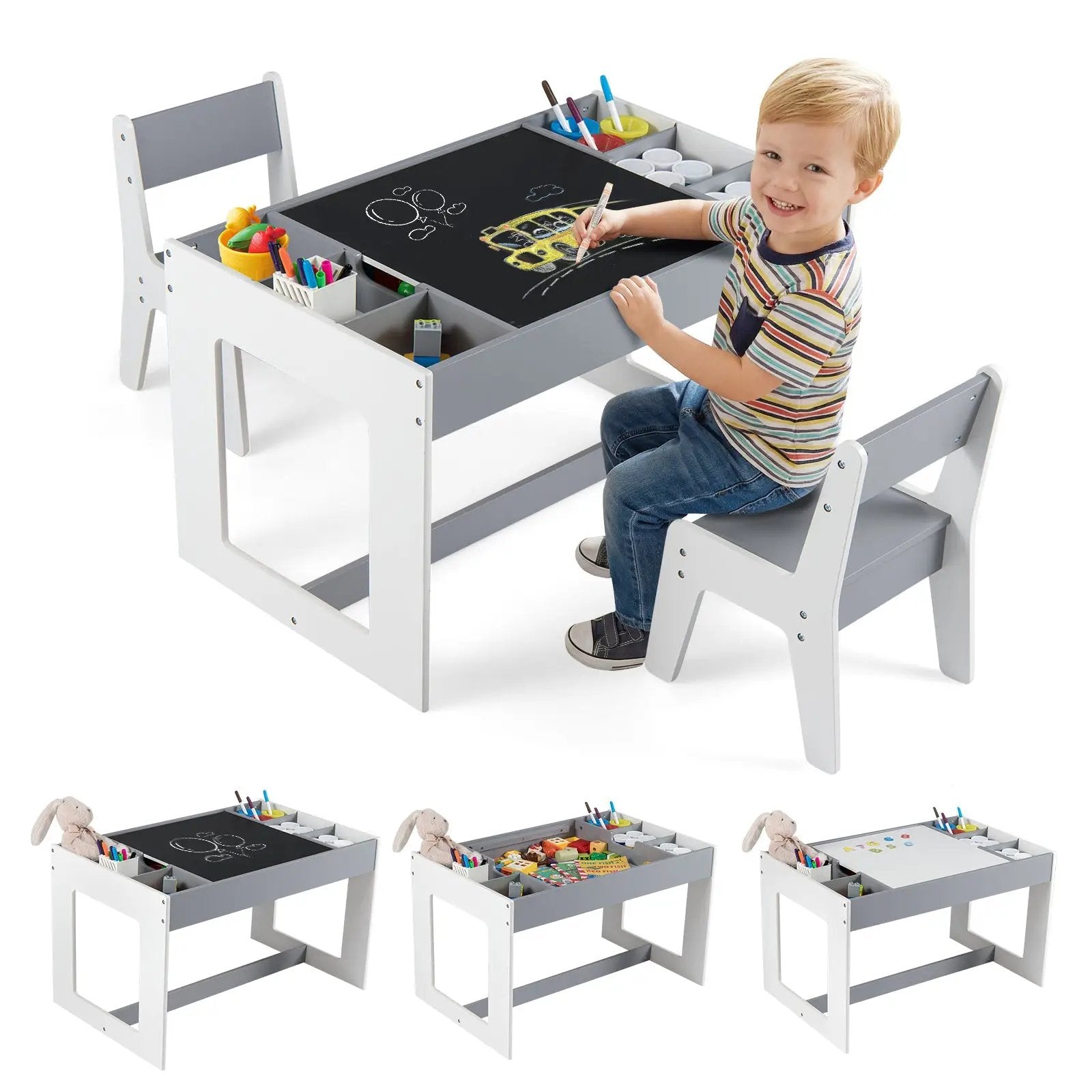 Multifunctional Kids Table and 2 Chairs Set with Chalkboard by DirectDeals
