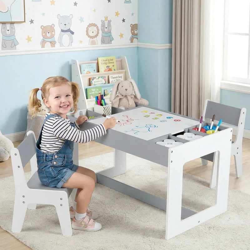 Multifunctional Kids Table and 2 Chairs Set with Chalkboard by DirectDeals