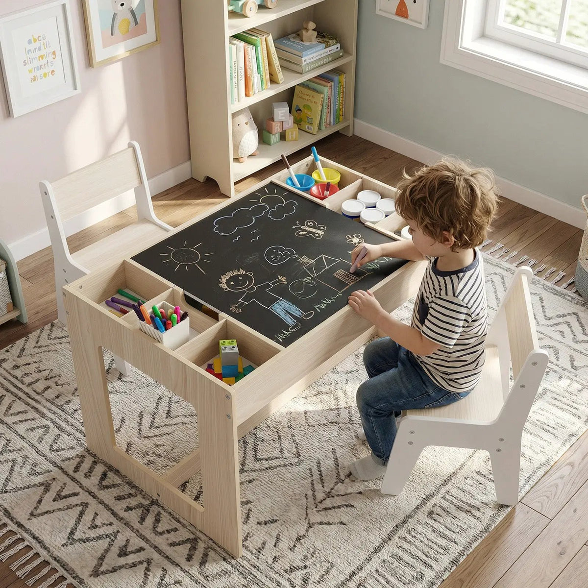 Multifunctional Kids Table and 2 Chairs Set with Chalkboard by DirectDeals
