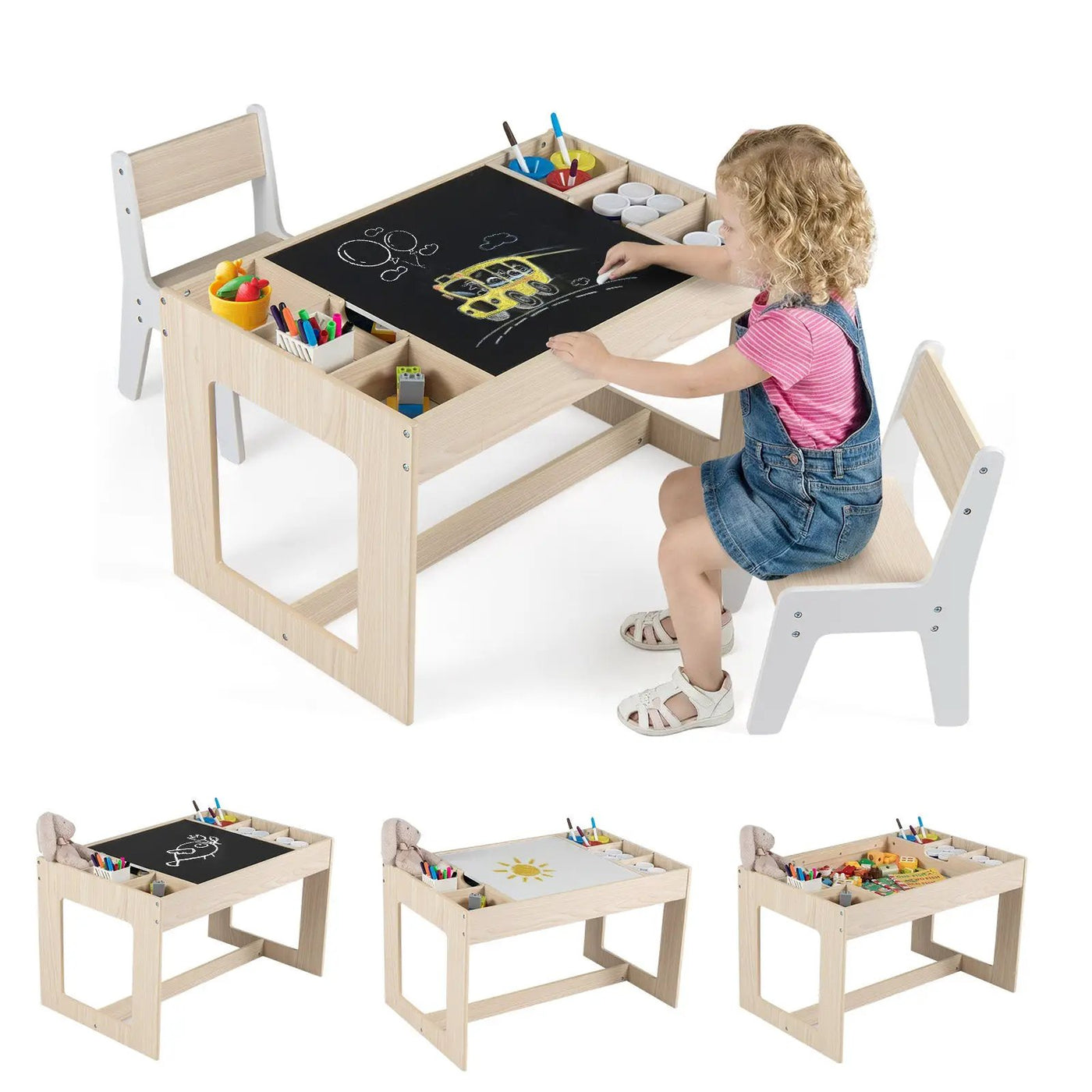 Multifunctional Kids Table and 2 Chairs Set with Chalkboard by DirectDeals