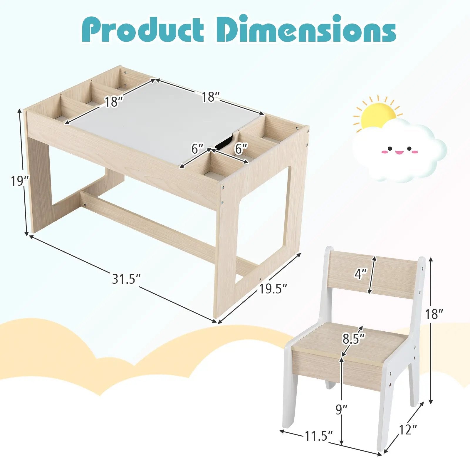 Multifunctional Kids Table and 2 Chairs Set with Chalkboard by DirectDeals