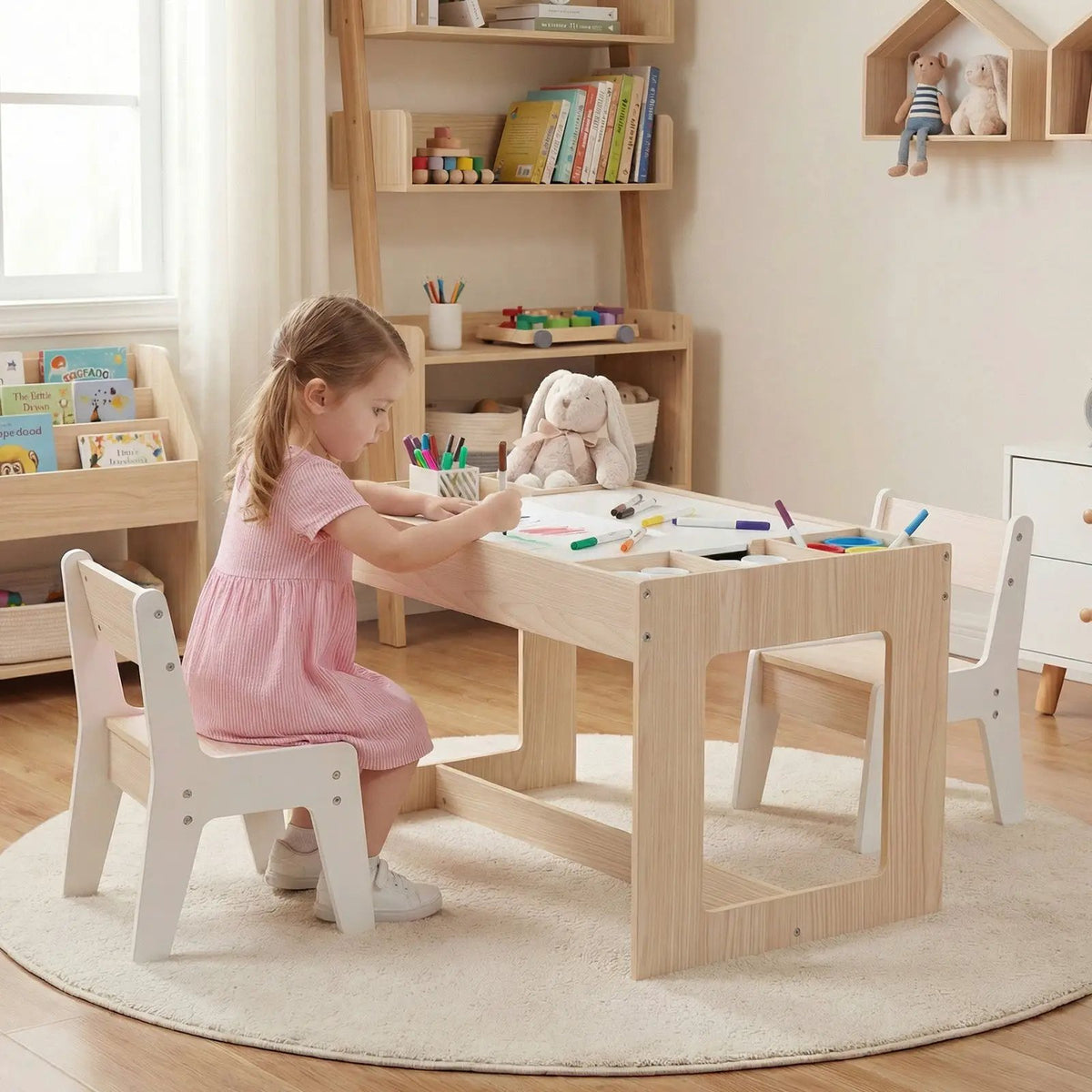 Multifunctional Kids Table and 2 Chairs Set with Chalkboard by DirectDeals