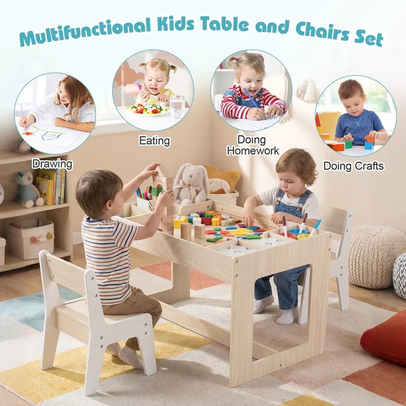 Multifunctional Kids Table and 2 Chairs Set with Chalkboard by DirectDeals