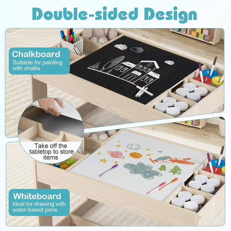 Multifunctional Kids Table and 2 Chairs Set with Chalkboard by DirectDeals