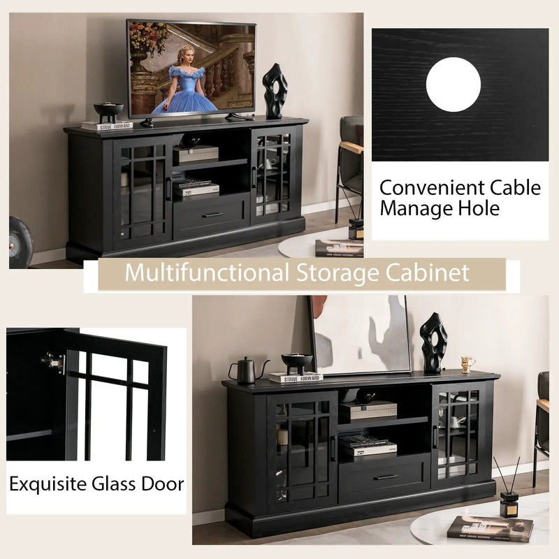 TV Stand for TVs up to 70 with Glass Doors Cubbies and Drawer by DirectDeals