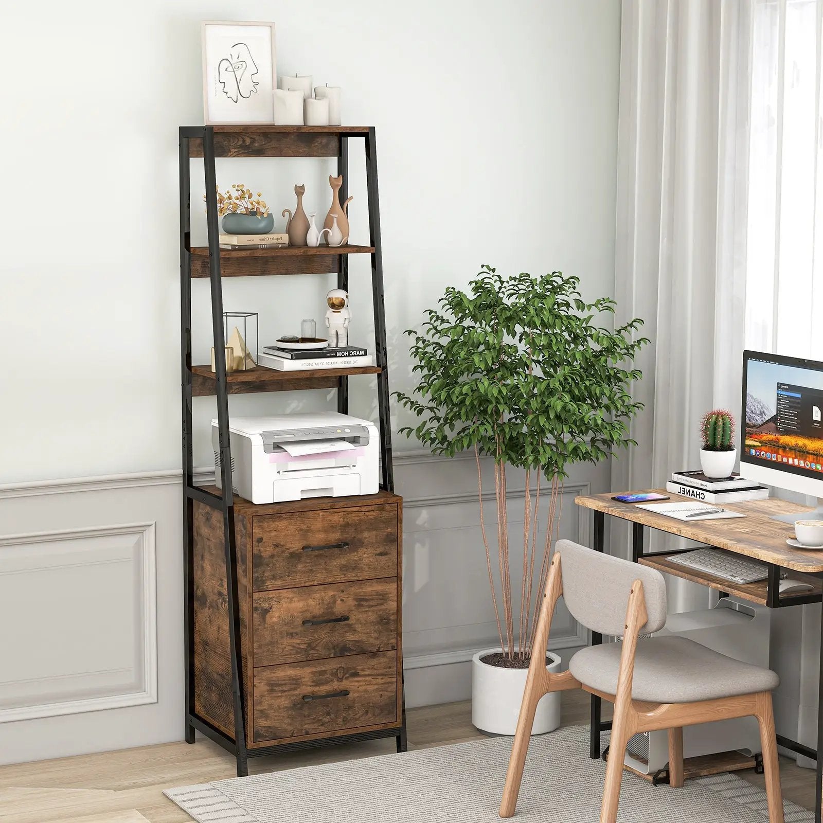 Multifunctional Tall Bookcase with Open Shelves and Storage Drawers by DirectDeals