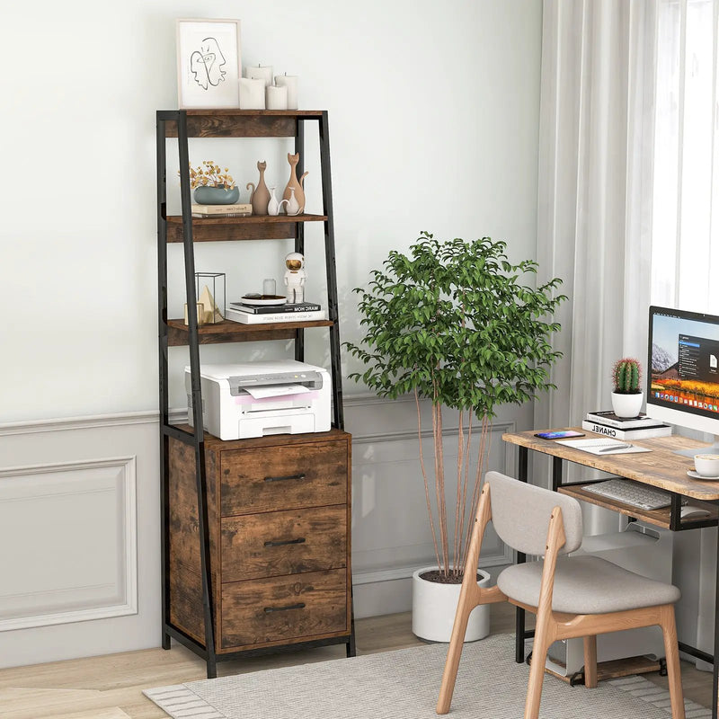 Multifunctional Tall Bookcase with Open Shelves and Storage Drawers by DirectDeals