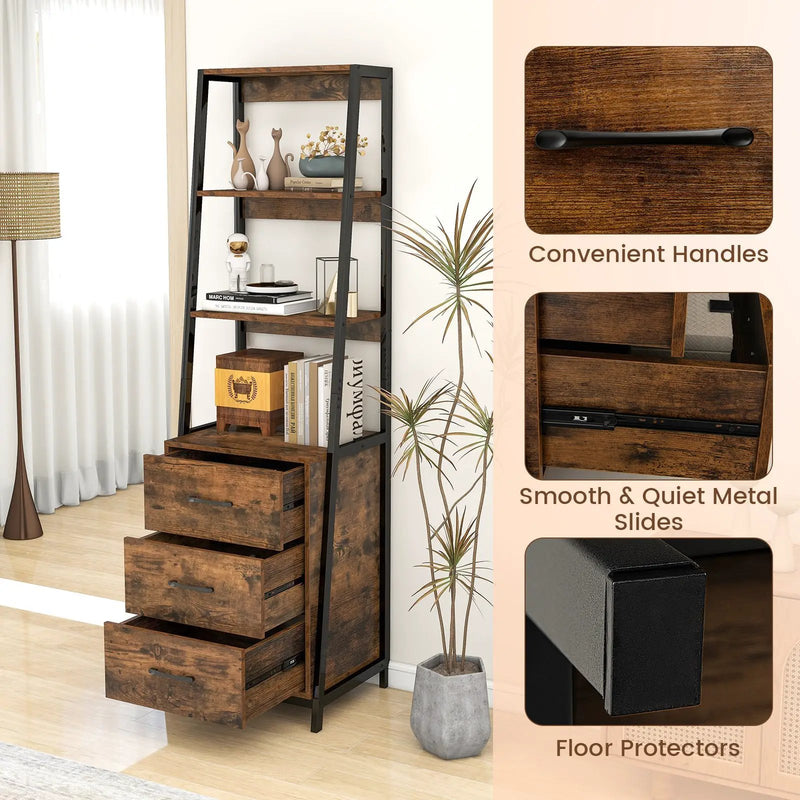 Multifunctional Tall Bookcase with Open Shelves and Storage Drawers by DirectDeals