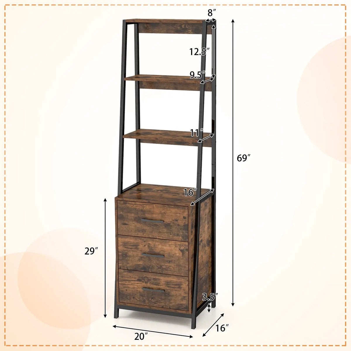 Multifunctional Tall Bookcase with Open Shelves and Storage Drawers by DirectDeals