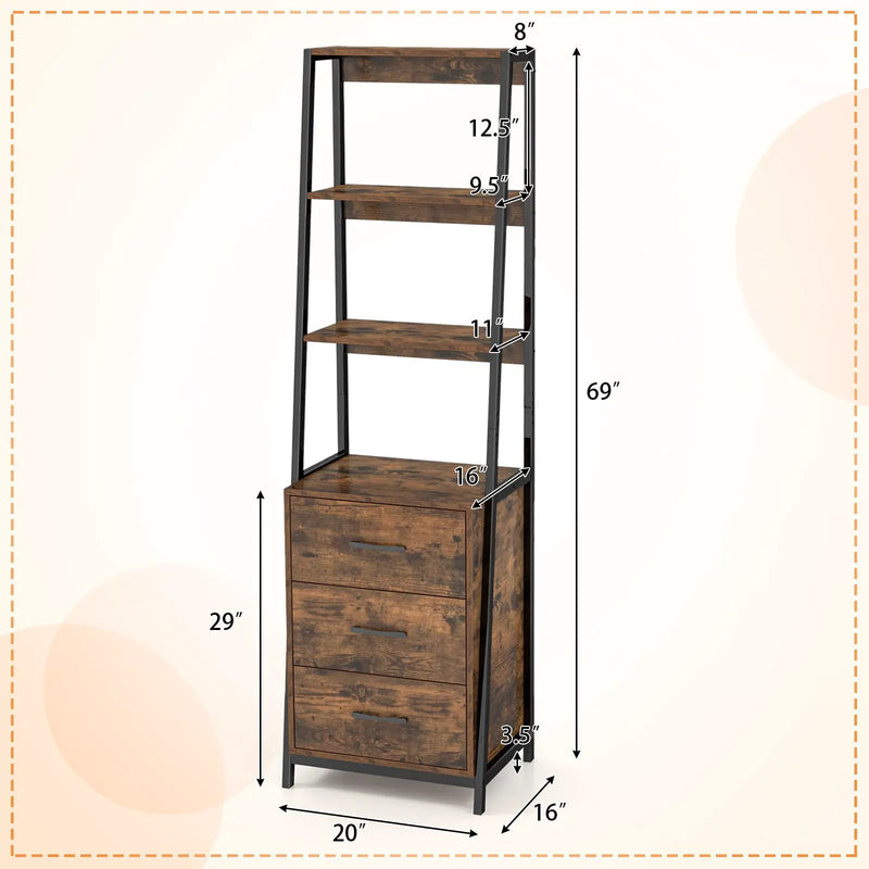 Multifunctional Tall Bookcase with Open Shelves and Storage Drawers by DirectDeals