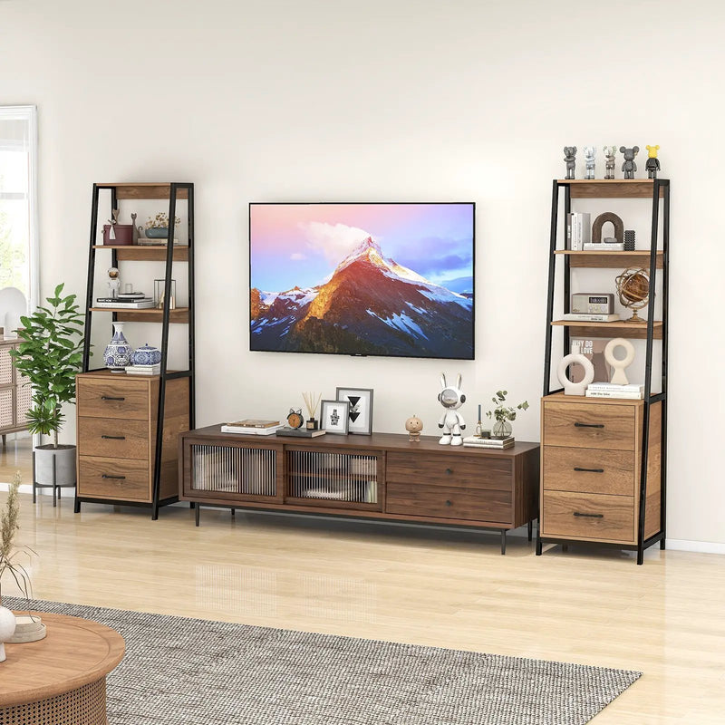 Multifunctional Tall Bookcase with Open Shelves and Storage Drawers by DirectDeals