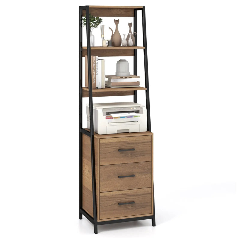 Multifunctional Tall Bookcase with Open Shelves and Storage Drawers by DirectDeals