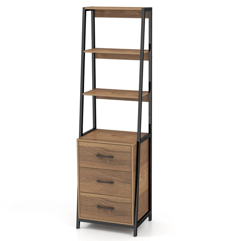 Multifunctional Tall Bookcase with Open Shelves and Storage Drawers by DirectDeals