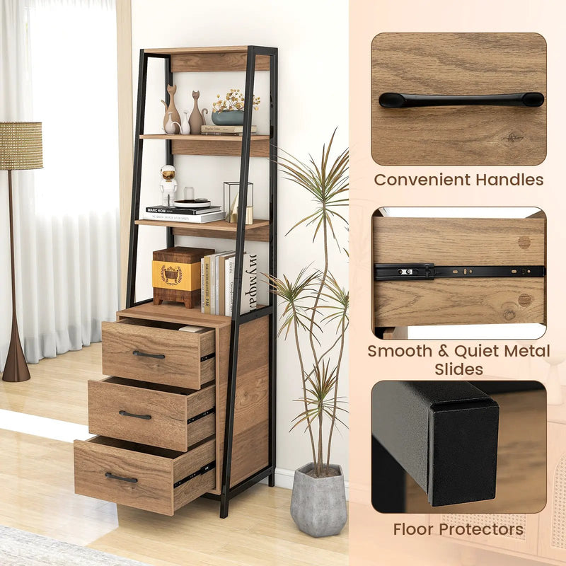 Multifunctional Tall Bookcase with Open Shelves and Storage Drawers by DirectDeals