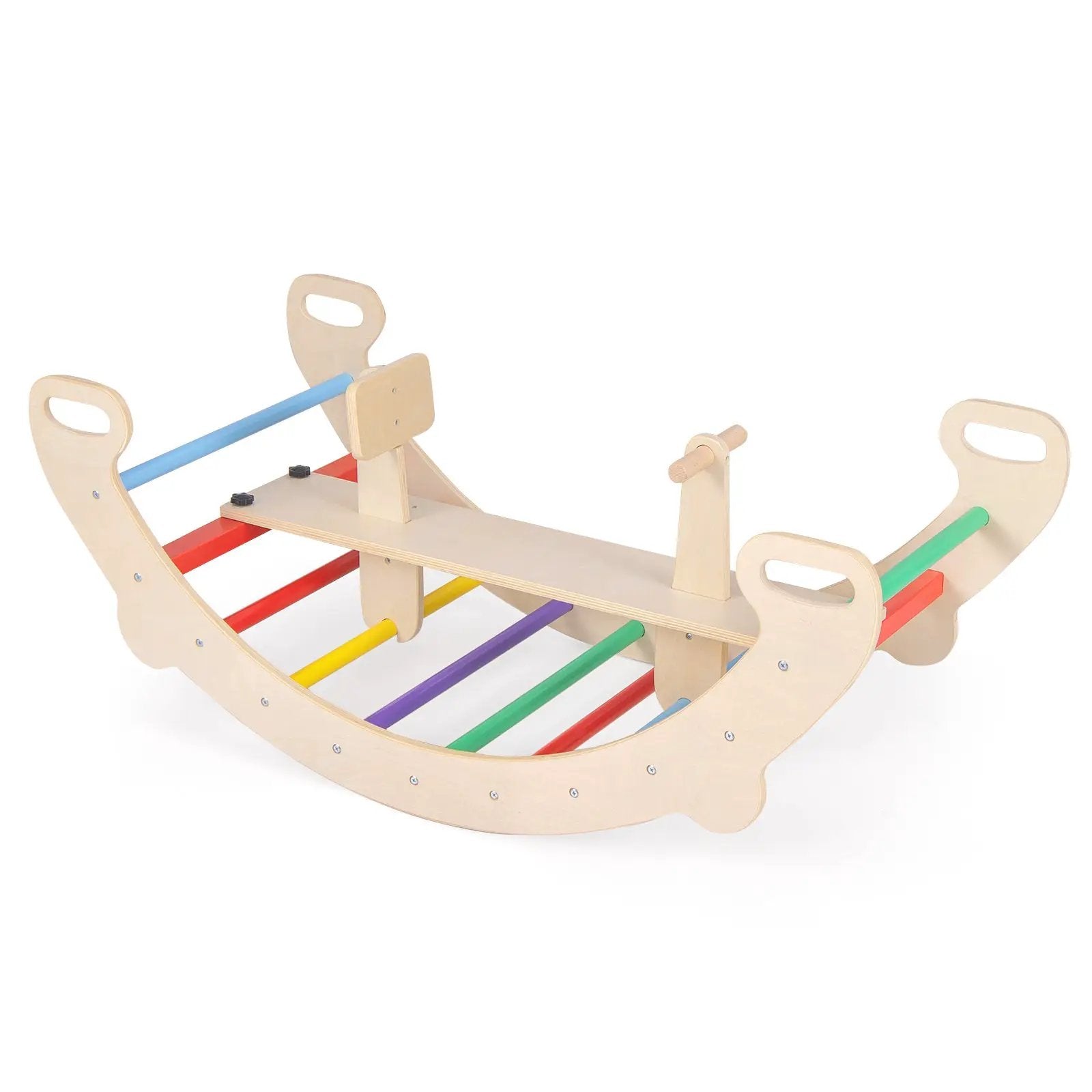 4-in-1 Multifunctional Wooden Climbing Toys with Rocker and Crawling Tunnel-Multicolor by DirectDeals