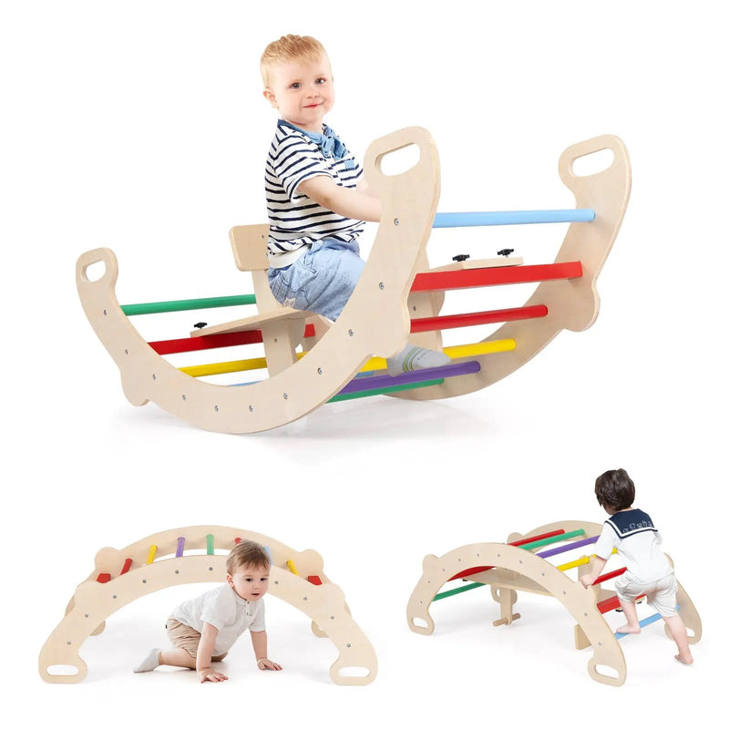 4-in-1 Multifunctional Wooden Climbing Toys with Rocker and Crawling Tunnel-Multicolor by DirectDeals